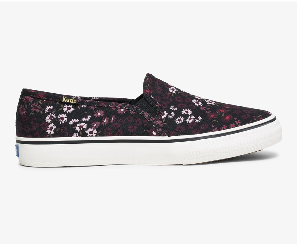 Slip On Γυναικεια - Keds Washable Double Decker Floral - Μαυρα/Πολύχρωμο - ZBTUE0726